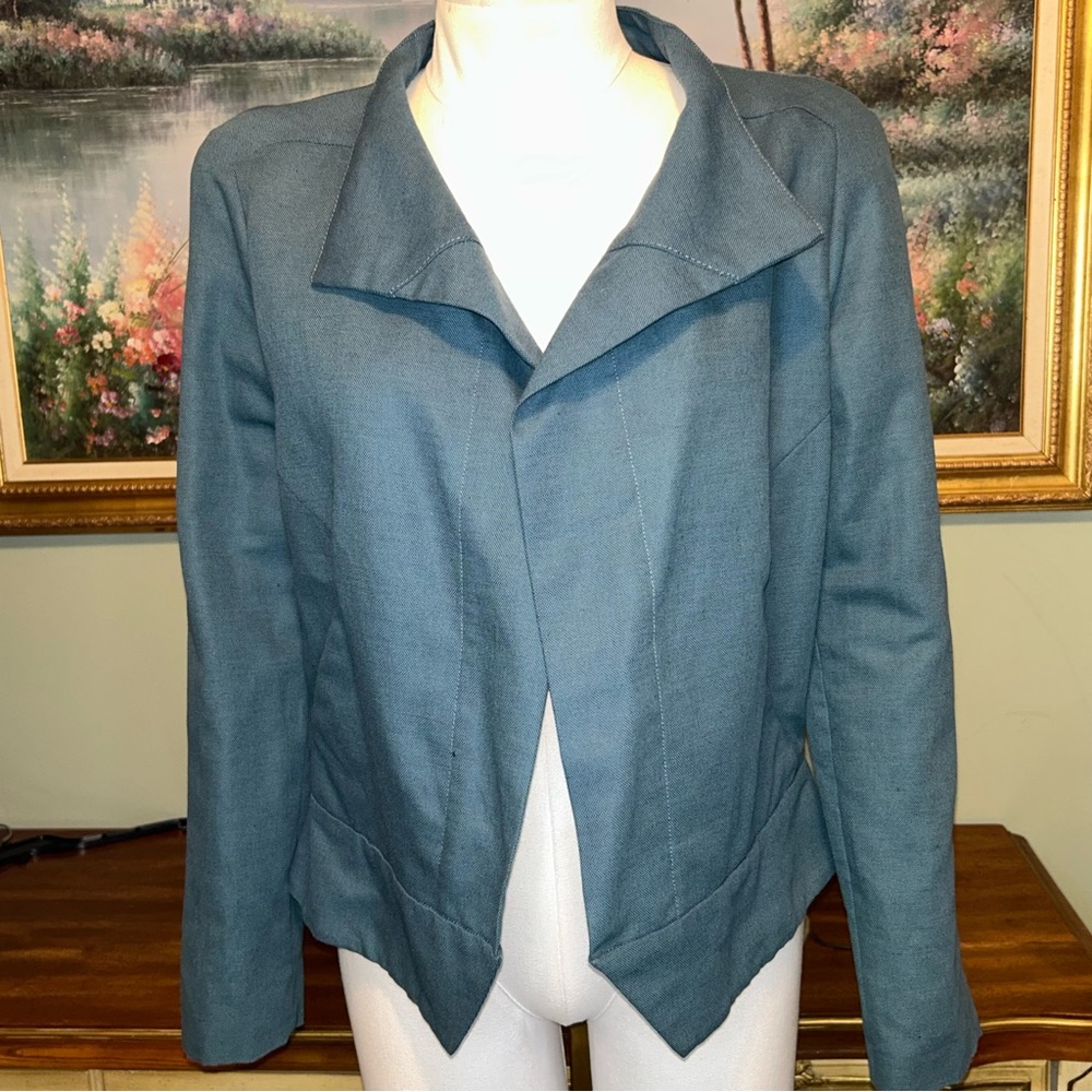 Isabele Marant Teal Green Blue Cotton Linen Tissu Jacket